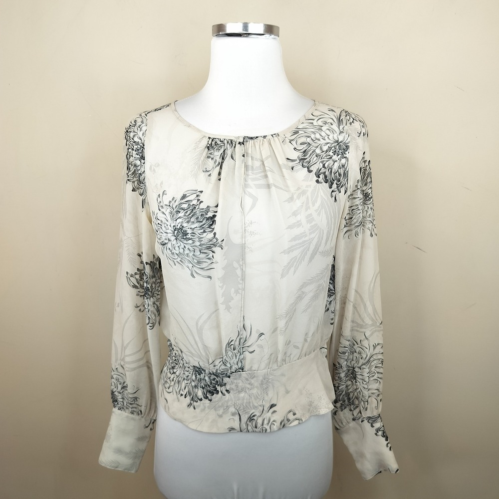The Limited Silk Floral Blouse XS Long Sleeve Peplum Cream Feminine Soft Girl